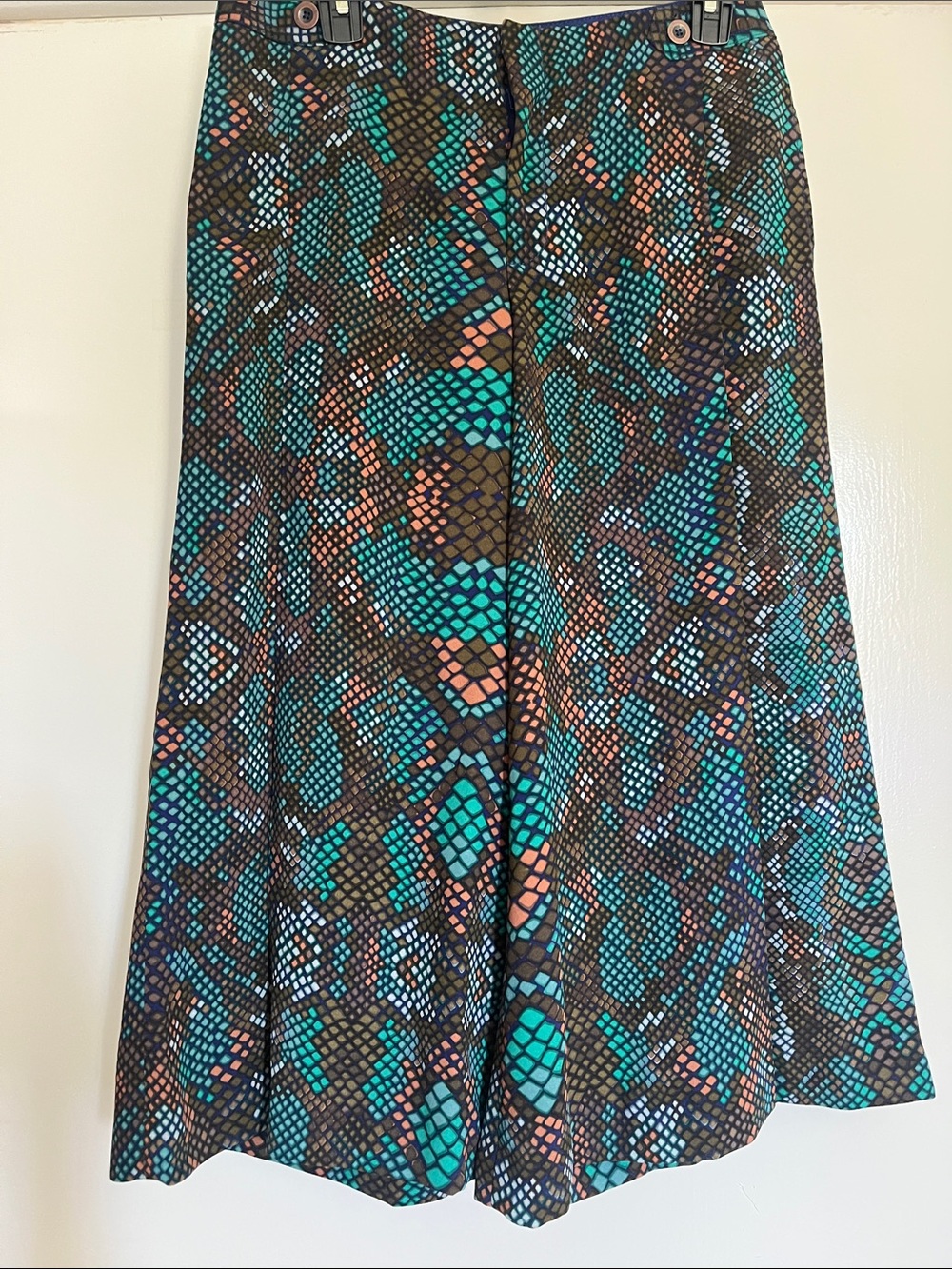 Anthropologie Teal, Brown & Coral Snake-Print A-Line Skirt